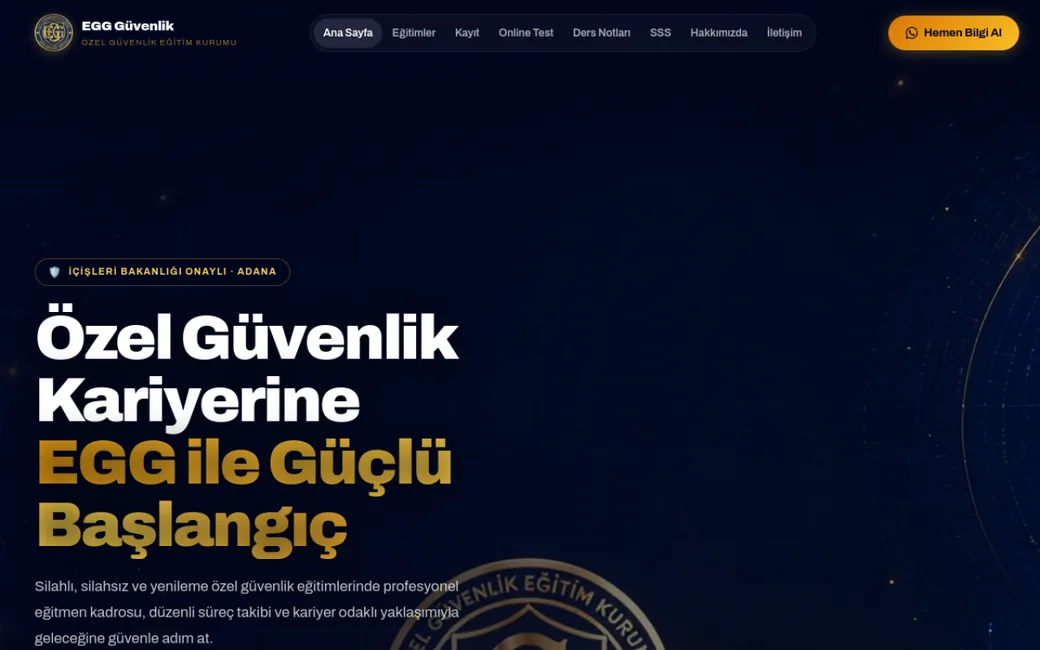 EGG Güvenlik Eğitim Kurumu web sitesi